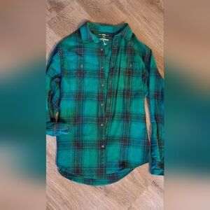 Men's Urban Outfitters Teal and Black Plaid Flannel Shirt